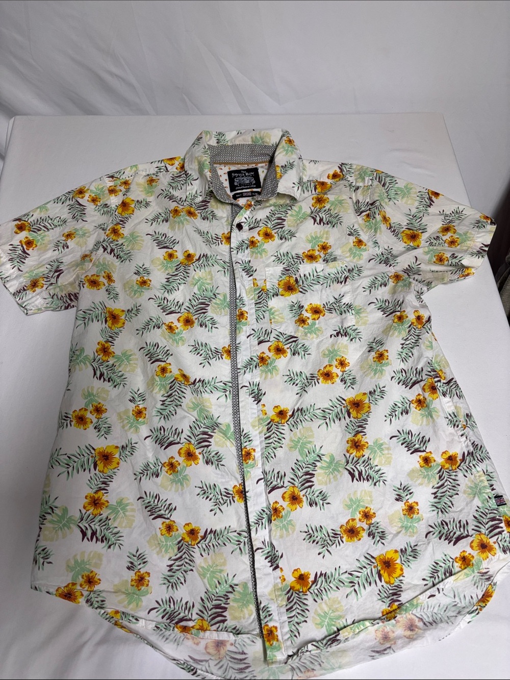 The Savile Row Company Men's L Brit Slim Tropical Floral Hawaiian Button Up Shir